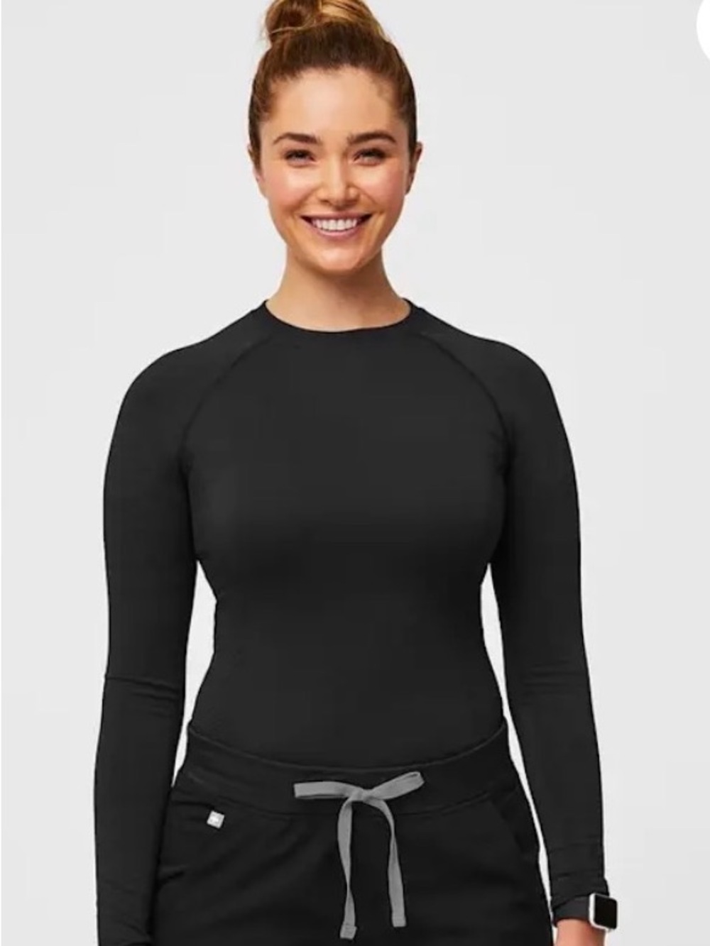 Figs Salta Seamless Long-Sleeve Underscrub in Black XL